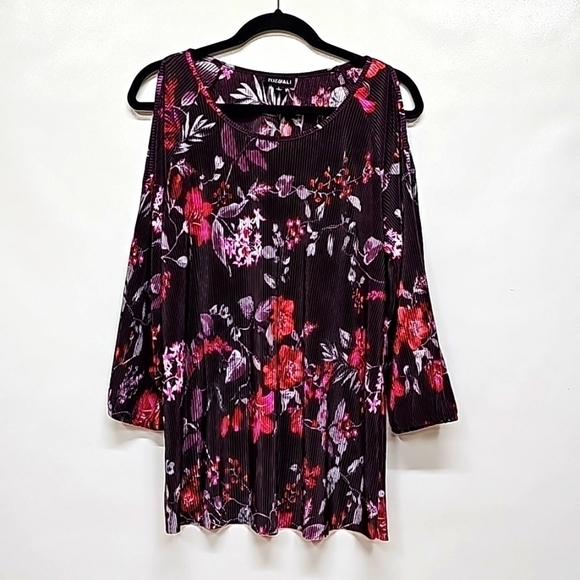 Dress Barn fortuny pleat, cold shoulder, floral blouse - Picture 1 of 7
